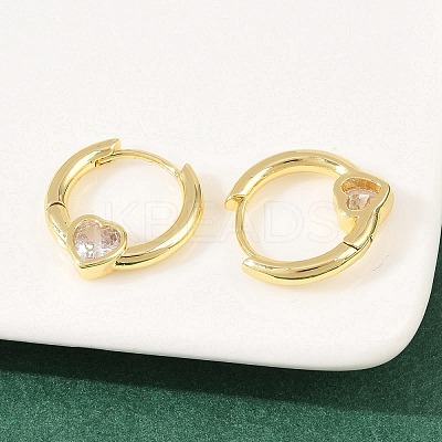 Heart Brass Micro Pave Clear Cubic Zirconia Hoop Earrings EJEW-D348-13G-1