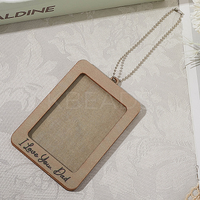 Rectangle with Word I Love You Dad Wood Hanging Photo Frame HJEW-SP0001-19A-1