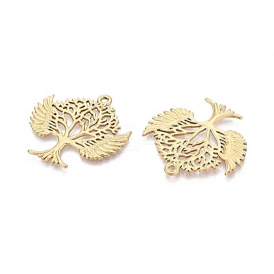 304 Stainless Steel Hollow Tree of Life with Angel Wings Pendants STAS-T067-39G-1