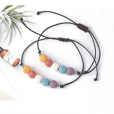 Bohemian Adjustable Handmade Dyed Natuarl Lava Rock Braided Bead Bracelets for Women RX0209-5-1