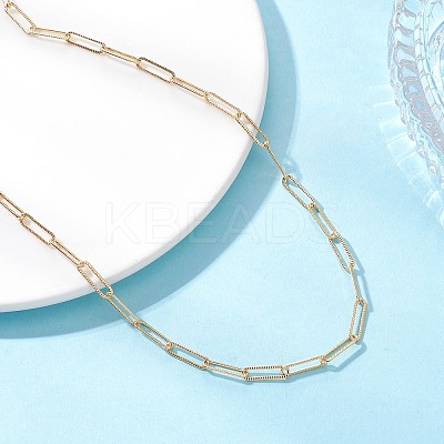 4MM Brass Textured Paperclip Chain Necklaces NJEW-JN05655-1