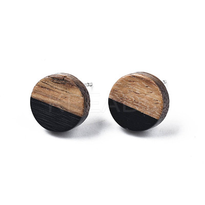 Opaque Resin & Walnut Wood Stud Earrings EJEW-N017-008-B01-1