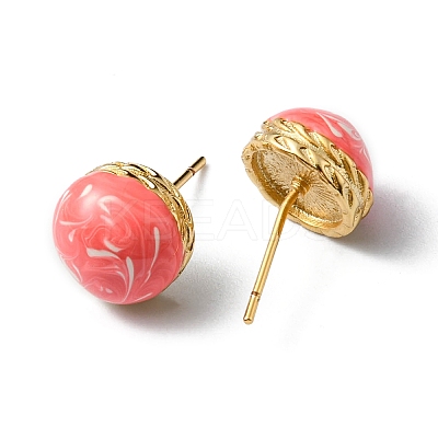 Enamel Half Round Stud Earrings EJEW-P229-01G-05-1