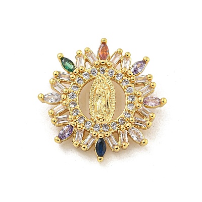 Virgin Mary Theme Rack Plating Brass Micro Pave Cubic Zirconia Pendants KK-G513-33G-1