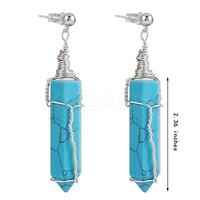 Synthetic Turquoise Bullet Dangle Stud Earrings EJEW-PH01406-02-1