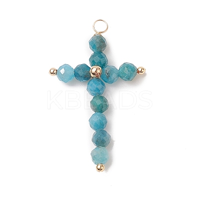 Natural Apatite Faceted Round Copper Wire Wrapped Pendants PALLOY-JF02011-06-1