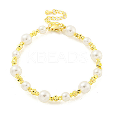 Rack Plating Grooved Round Brass Beaded Bracelets BJEW-P322-20G-1