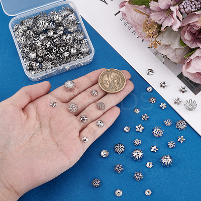 240Pcs 8 Style Stainless Steel Flower Bead Caps STAS-PH0004-27-1