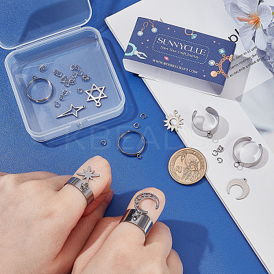 DIY Star Moon Stainless Steel Charms Cuff Ring Making Kit DIY-SC0026-17P-1