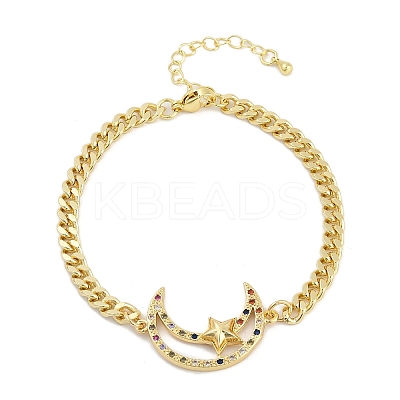 Brass Micro Pave Clear Cubic Zirconia Link Bracelets LS-BJEW-M050-03G-01-1