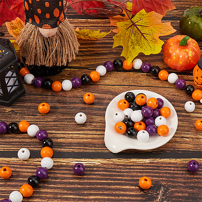 Halloween Theme 5 Strands Spray Painted Natural Wood Beads Strands WOOD-SP0001-02B-1