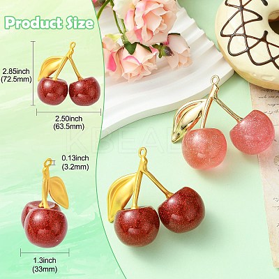 2Pcs 2 Colors Cherry Transparent Resin Pendnats RESI-CJ0004-59-1