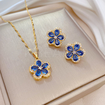 Brass Micro Pave Cubic Zirconia Pendant Necklace & Stud Earrings WG7AC39-28-1