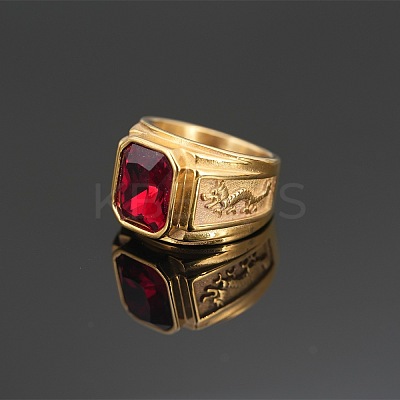 304 Stainless Steel with Cubic Zirconia Dragon Pattern Finger Rings for Men FS-WGD623F-09-1