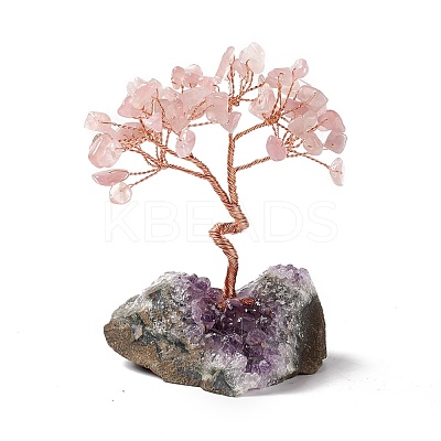 Natural Rose Quartz Tree Display Decoration DJEW-G027-05RG-02-1