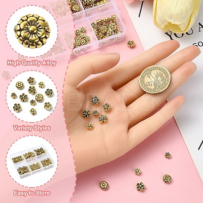 120Pcs 6 Styles Tibetan Style Alloy Beads TIBEB-YW0001-30-1