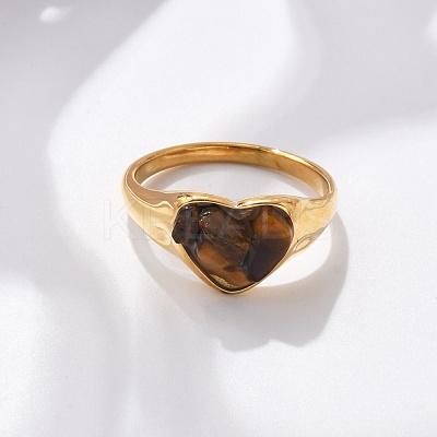 Heart Natural Tiger Eye Finger Rings RJEW-D303-01G-01-1