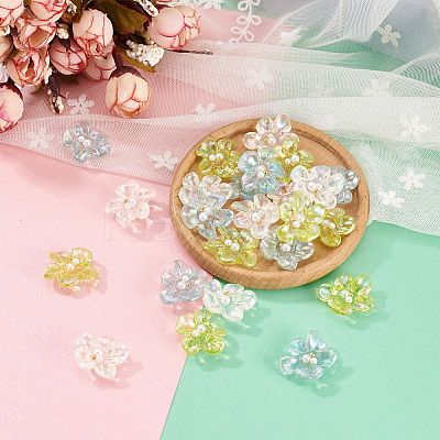 24Pcs 3 Colors AB Color Transparent Epoxy Resin & ABS Pearl Decoden Cabochons CRES-TA0001-45-1