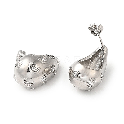 Cubic Zirconia Teardrop with Moon Stud Earrings EJEW-Z019-21P-1