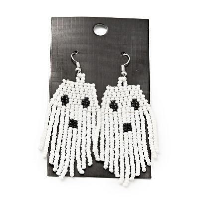 Glass Seed Braided Ghost Chandelier Earrings EJEW-B012-02-1