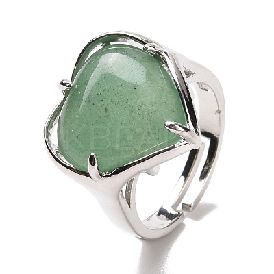 Gemstone Heart Adjustable Ring RJEW-E265-01P-1