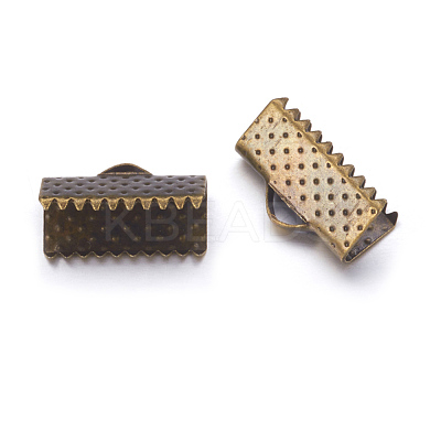 Antique Bronze Plated Iron Ribbon Crimp Ends X-E005Y-NFAB-1