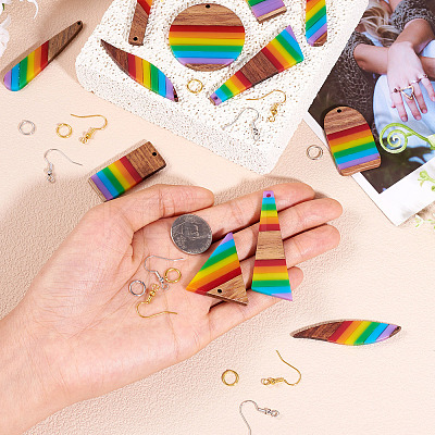 Resin & Walnut Pendants DIY Dangle Earrings Making Kits DIY-TA0011-03A-1