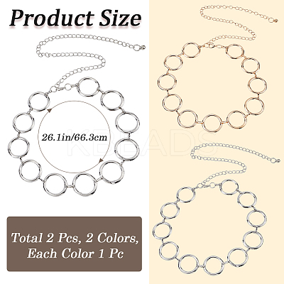 2Pcs 2 Colors Alloy Ring Link Chain Waist Belts AJEW-CN0002-80B-1