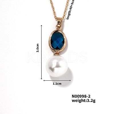 Brass Pave Rhinestone & Imitation Pearl Round Pendnat Shiny Women's Necklaces for Women NM0826-2-1