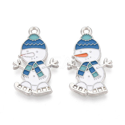 Christmas Rack Plating Alloy Enamel Snowman Pendants ENAM-T024-75A-P-1