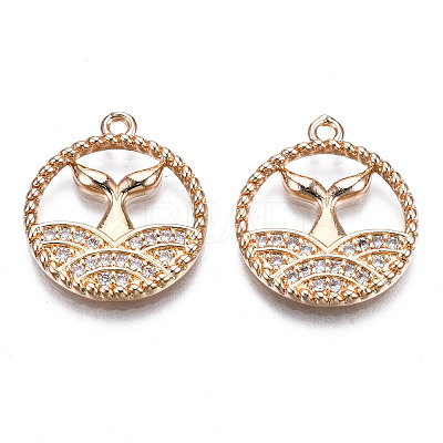 Brass Micro Pave Clear Cubic Zirconia Pendants KK-S359-093-RS-1