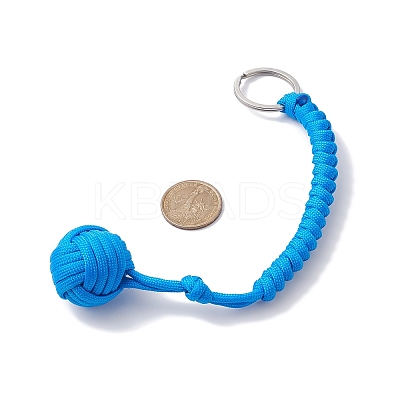 Polyester & Spandex Cord Ropes Braided Wood Ball Keychain KEYC-JKC00588-1