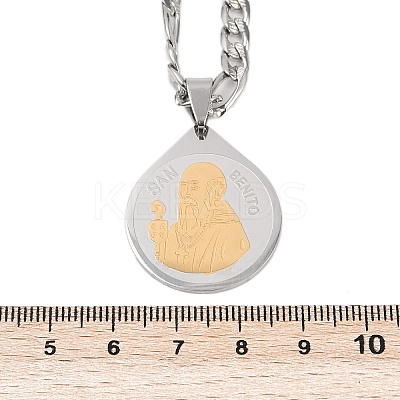 Teardrop with Father St. Benedict Pattern 201 Stainless Steel Pendant Necklaces for Men Women LS-NJEW-K283-19G-1