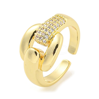 Brass Micro Pave Cubic Zirconia Open Cuff Ring AJEW-U003-06G-1
