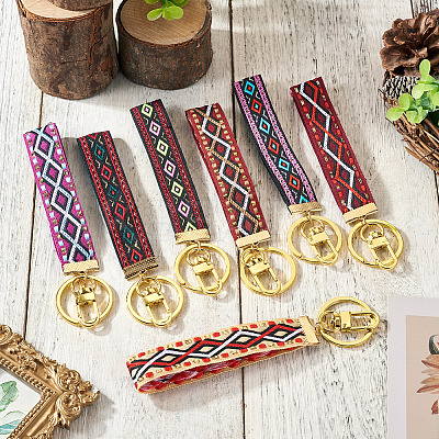 7Pcs Vintage Polyester Ribbon Keychain KEYC-TAC00047-1