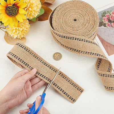 10M Flat Jute Ribbon with Dot Line Edge OCOR-WH0003-017-1