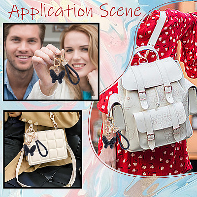 2Pcs 2 Styles PU Leather and Alloy Rhinestone Braided Keychain & Pendant Decorations KEYC-CN0001-11A-1