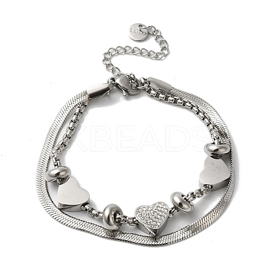 Stainless Steel Crystal Rhinestone Heart Multi-strand Bracelets for Women BJEW-G719-09P-1