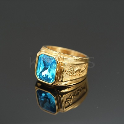 304 Stainless Steel with Cubic Zirconia Dragon Pattern Finger Rings for Men FS-WGD623F-37-1