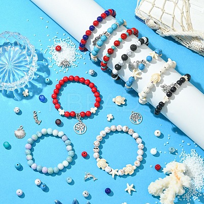 DIY Natural Lava Rock & Synthetic Turquoise Beads & Glass Jewelry Making Findings Kits DIY-YW0011-04-1