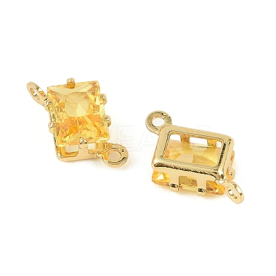 Brass Pave Cubic Zirconia Rectangle Connector Charms KK-P347-05G-02-1