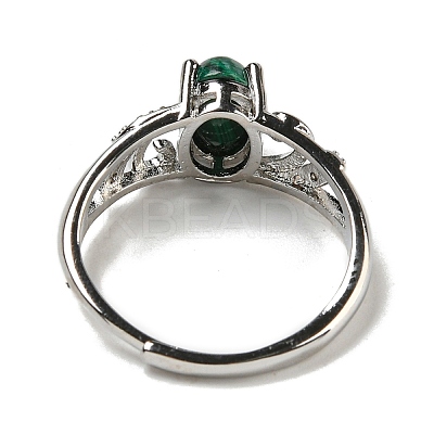 Oval Natural Malachite Adjustable Rings RJEW-Q818-01P-07B-1