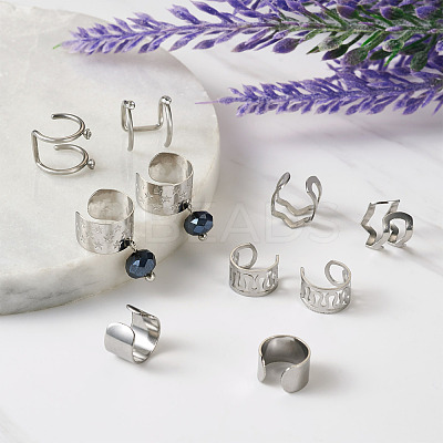 20Pcs 10 Style Hollow & Wave & Flower 304 Stainless Steel Wide Band Chunky Cuff Earrings for Men Women EJEW-CF0001-01-1