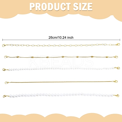5Pcs Brass Paperclip Chains and Imitated Pearl Acrylic Beads Baseball Cap Chain HJEW-YW00097-1