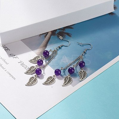 Natural Malaysia Jade Bead Dangle Earrings EJEW-JE04823-05-1