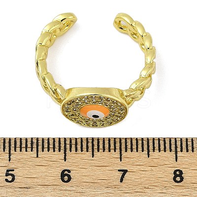 Brass Micro Pave Clear Cubic Zirconia Enamel Cuff Rings for Women RJEW-L113-030G-1