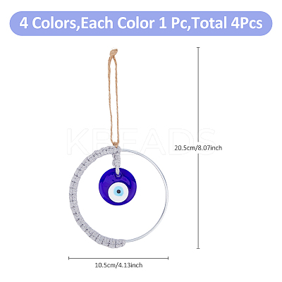 4Pcs 4 Colors Handmade Woven Cotton Thread with Turkish Glass Evil Eye Wall Hanging Ornament HJEW-FH0001-63-1
