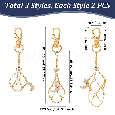 6Pcs 3 Styles Moon & Star Alloy Swivel Lobster Claw Clasps & Brass Cable Chains AJEW-UN00040-1