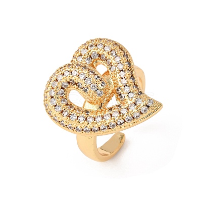Adjustable Brass Micro Pave Cubic Zirconia Cuff Rings for Women RJEW-B139-08G-03-1
