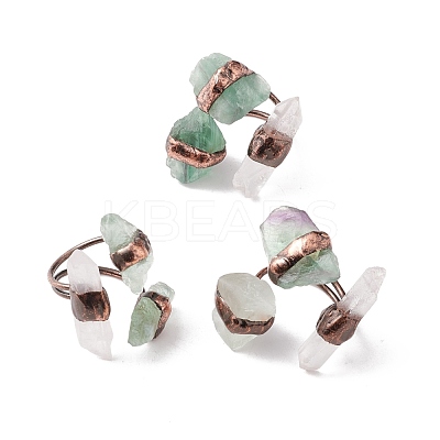 Natural Fluorite & Quartz Crystal Irregular Nugget Open Cuff Ring RJEW-I082-07R-03-1